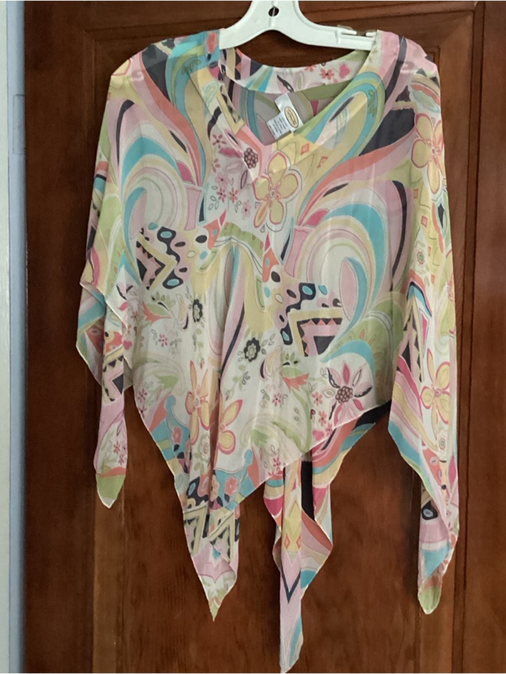 Talbots Women’s Silk Floral Point-Hem Top - Pastel Multicolor Poncho